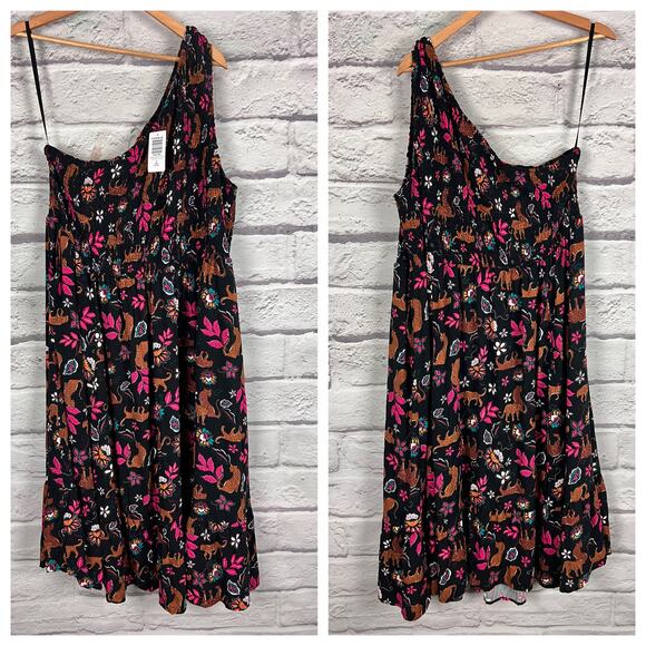 NWT‎ TORRID Women's 3X (3) Black Floral Leopard Midi Challis One-Shoulder Dress - Picture 15 of 15